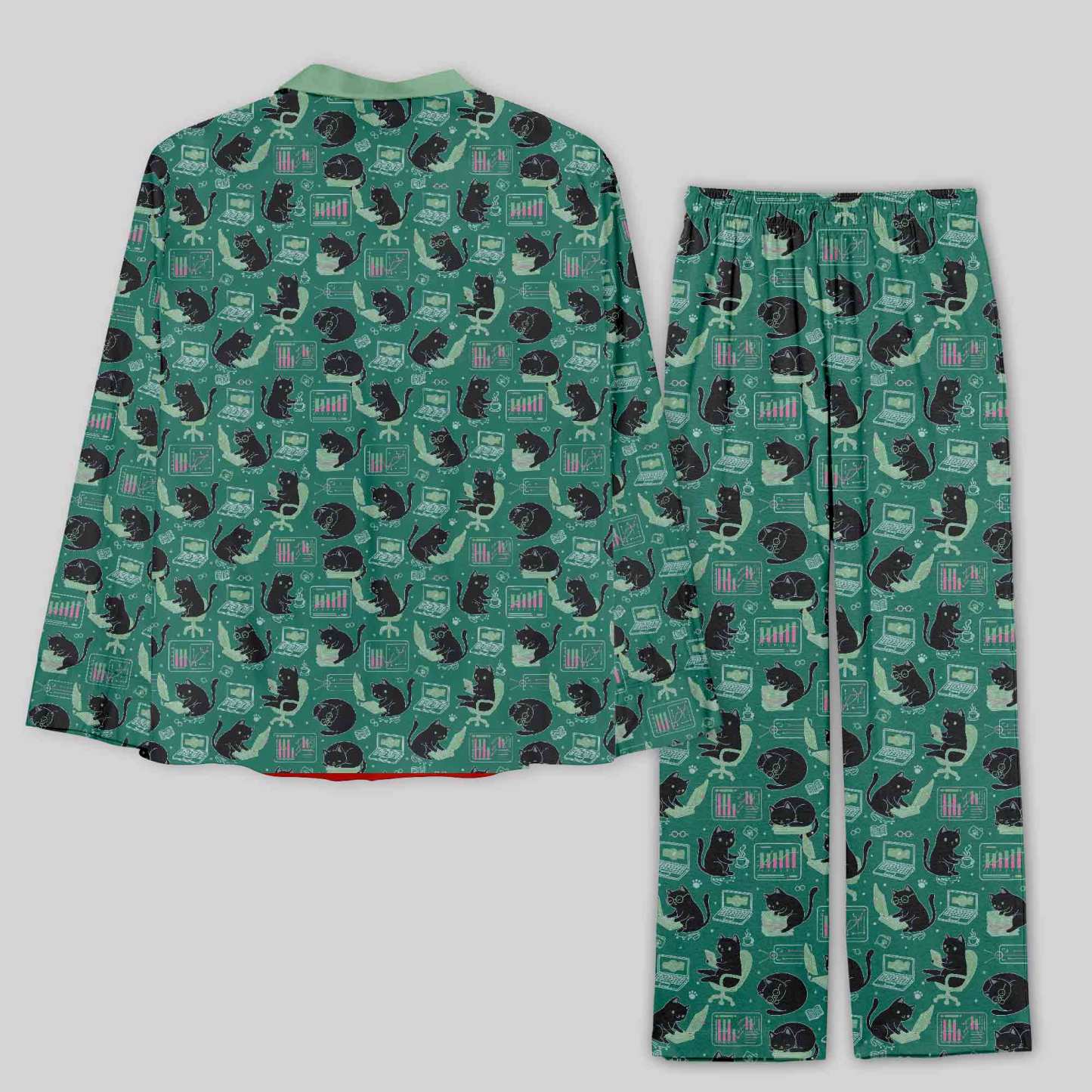 Cat Pattern With Data Print Geek Pajama Sets