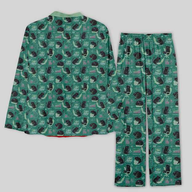 Cat Pattern With Data Print Geek Pajama Sets