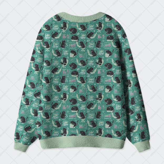 Cat Pattern With Data Print Geek Ugly Cardigan Sweaters 