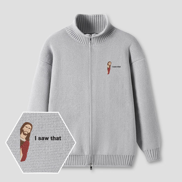 I Saw That Embroidered Full‑Zip Cardigan