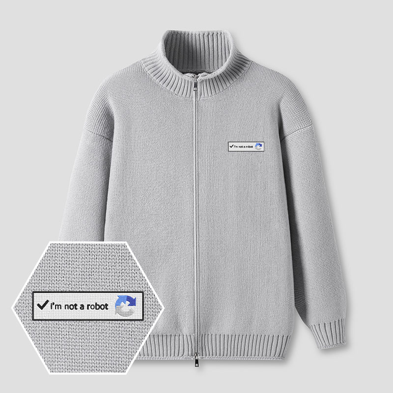 I'm Not A Robot Embroidered Full‑Zip Cardigan