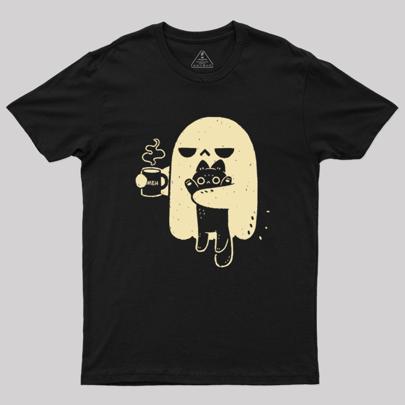 Cute Ghost Holding Cat Geek T-Shirt
