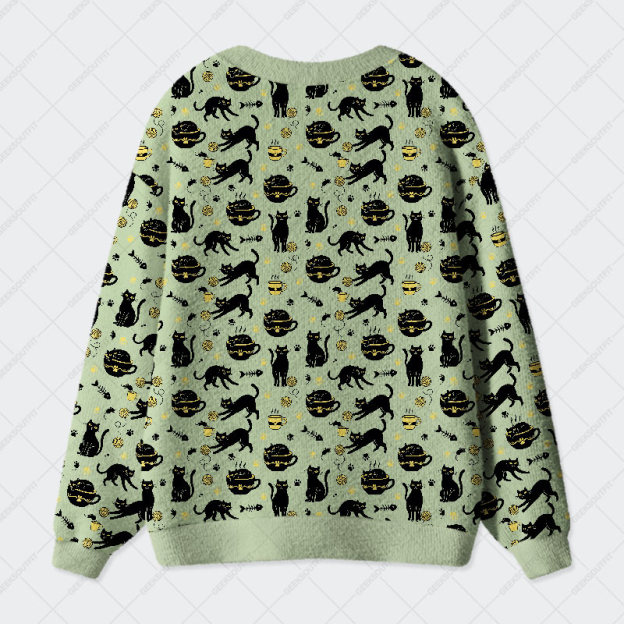  Midnight Cat Whispers Geek Ugly Cardigan Sweaters 