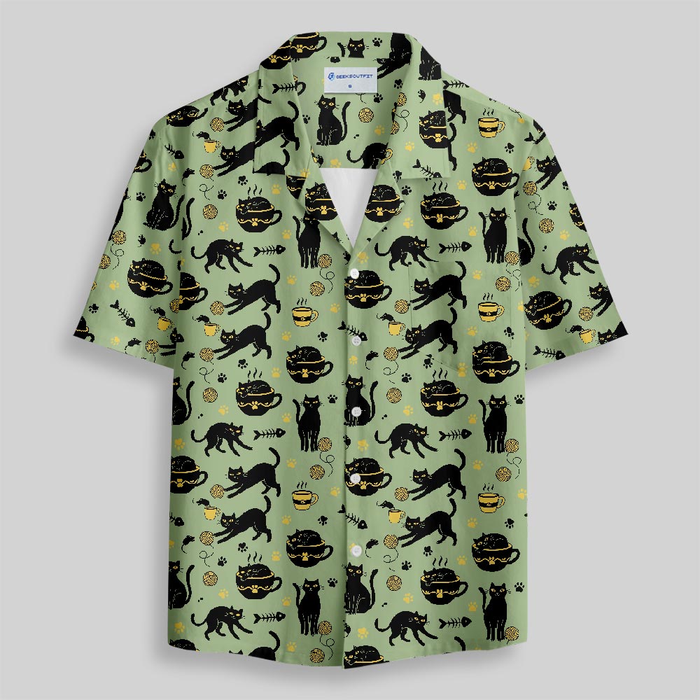 Midnight Cat Whispers Button Up Pocket Shirt