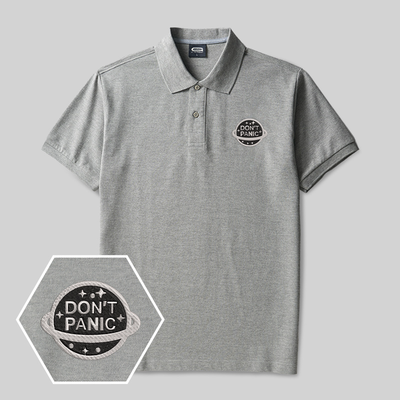 Don't Panic Geek Embroidered Polo Shirts