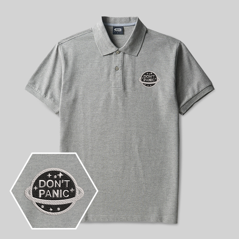 Don't Panic Geek Embroidered Polo Shirts