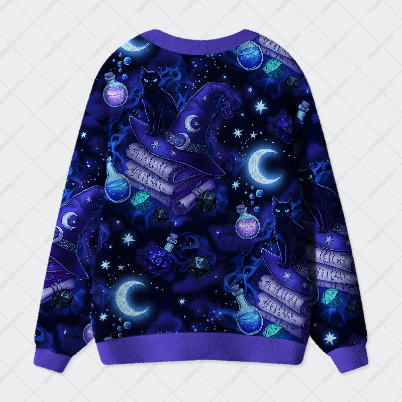 Magic Cats and DND Night Geek Ugly Cardigan Sweaters 