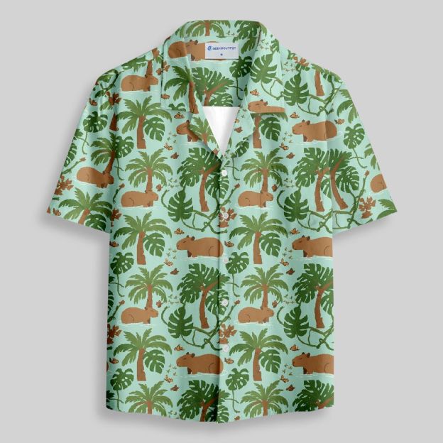 Capybara's Adventure Journey Button Up Pocket Shirt