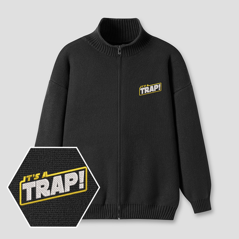 It Is A Trap Embroidered?Full?Zip?Cardigan