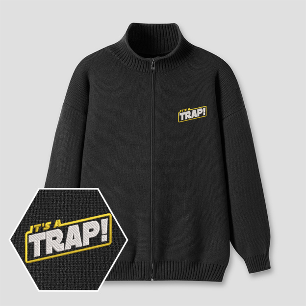 It Is A Trap Embroidered?Full?Zip?Cardigan