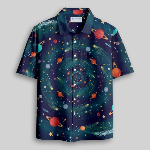 Dance of the Cosmic Melody Button Up Pocket Shirt