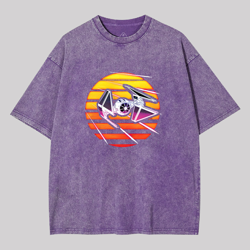 Synthwave TIE Interceptor Geek Washed T-shirt