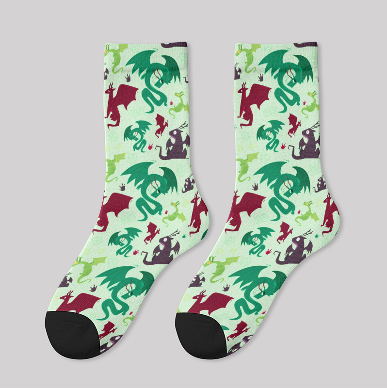 Scifi Dragons Pistachio Green Men's Socks
