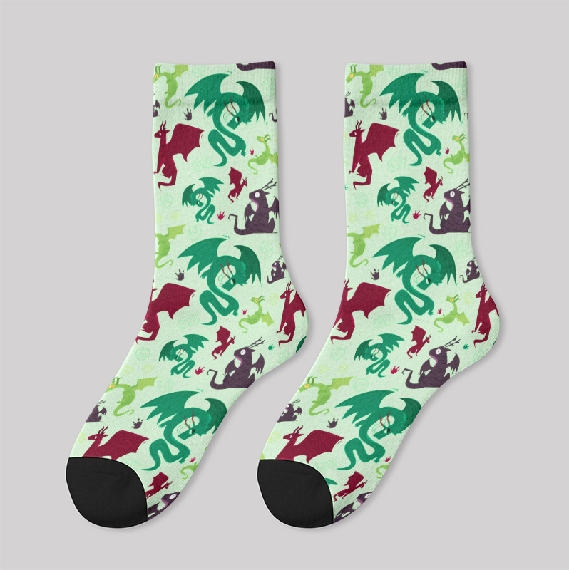 Scifi Dragons Pistachio Green Men's Socks