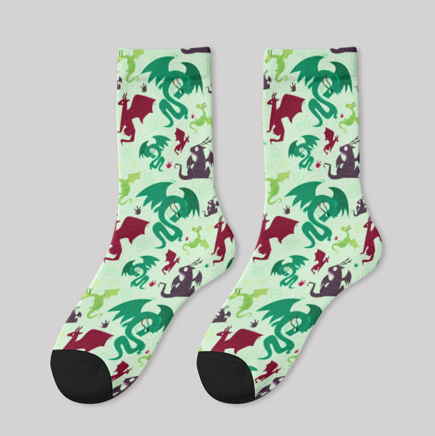 Scifi Dragons Pistachio Green Men's Socks