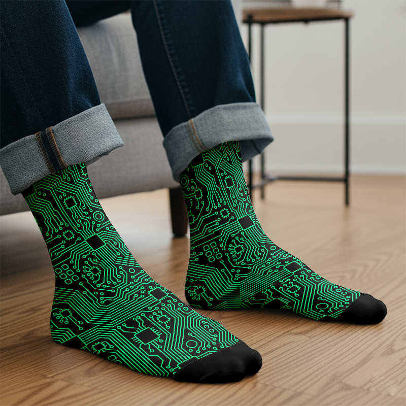 Computer Circuit Board Green Men's Socks