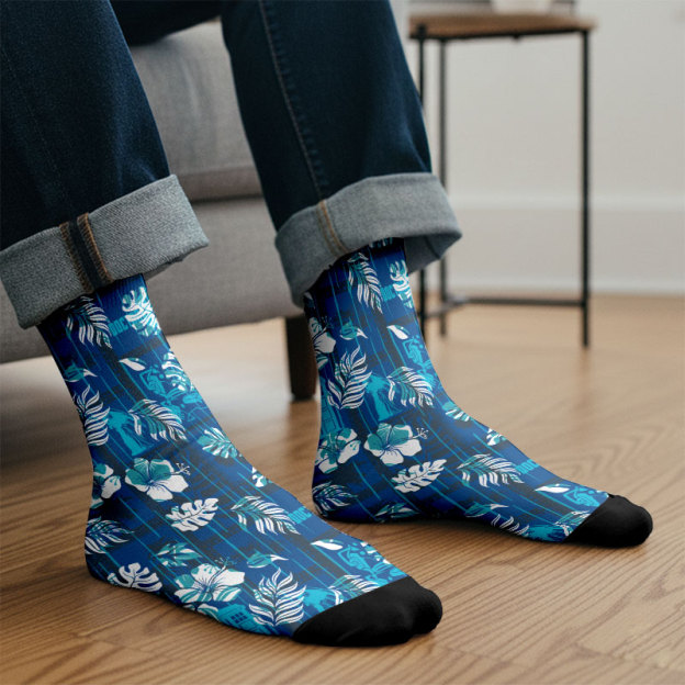 Mysterious Phone Booth Hawaiian Leaves Men's Socks