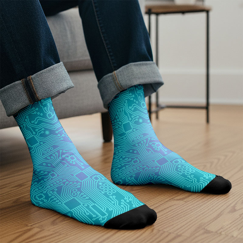 Computer Circuit Board Lake Green Men's Socks