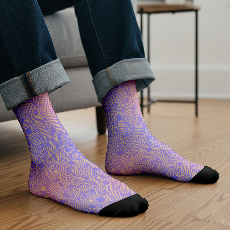 Computer Circuit Board Purple Men's Socks