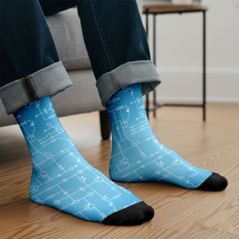 Electronic Components Light Blue Men's Socks