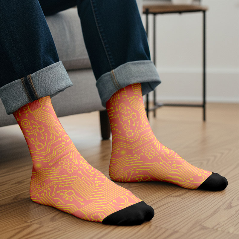 Computer Circuit Board Orange Men's Socks