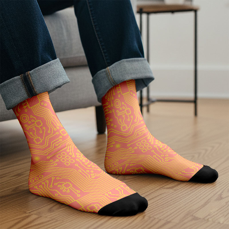 Computer Circuit Board Orange Men's Socks