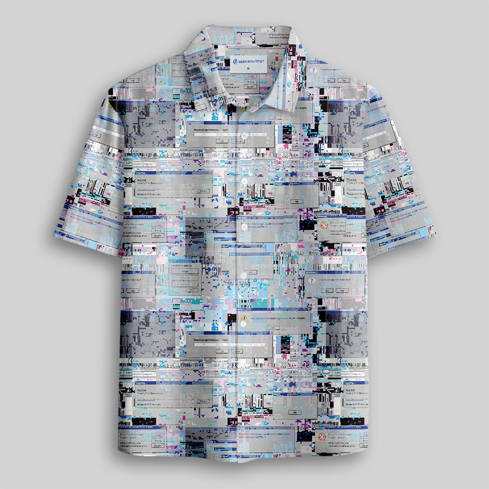 Glitch Error Screen Button Up Pocket Shirt