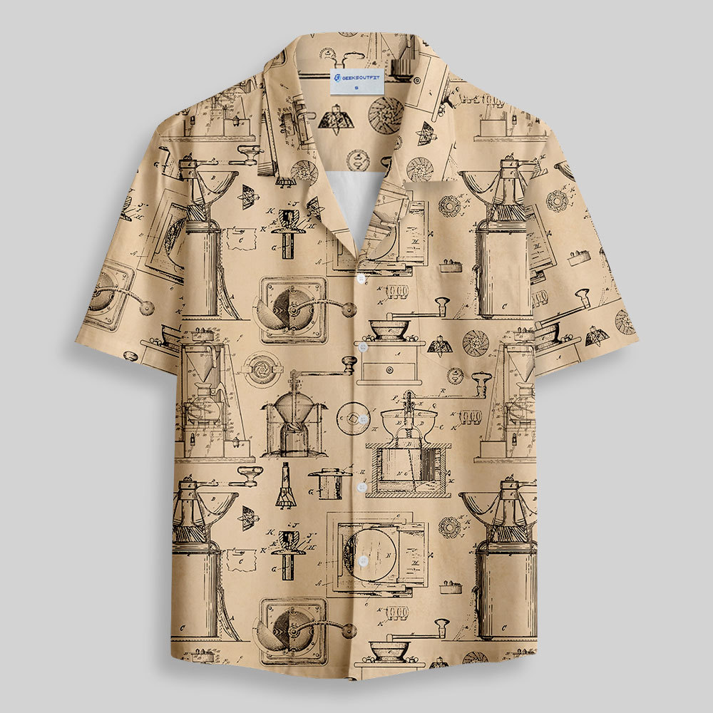Manual Coffee Grinder Blueprint Button Up Pocket Shirt