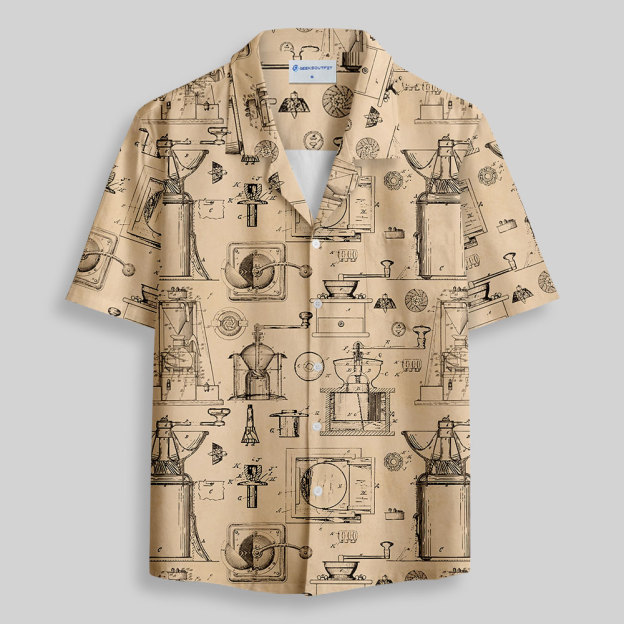 Manual Coffee Grinder Blueprint Button Up Pocket Shirt