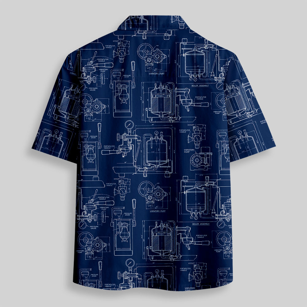 Espresso Machine Blueprint Button Up Pocket Shirt