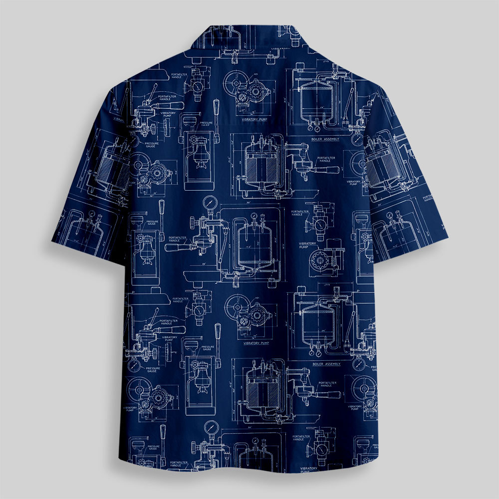Espresso Machine Blueprint Button Up Pocket Shirt