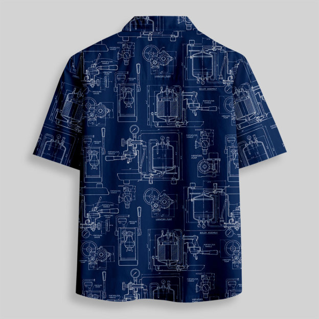 Espresso Machine Blueprint Button Up Pocket Shirt