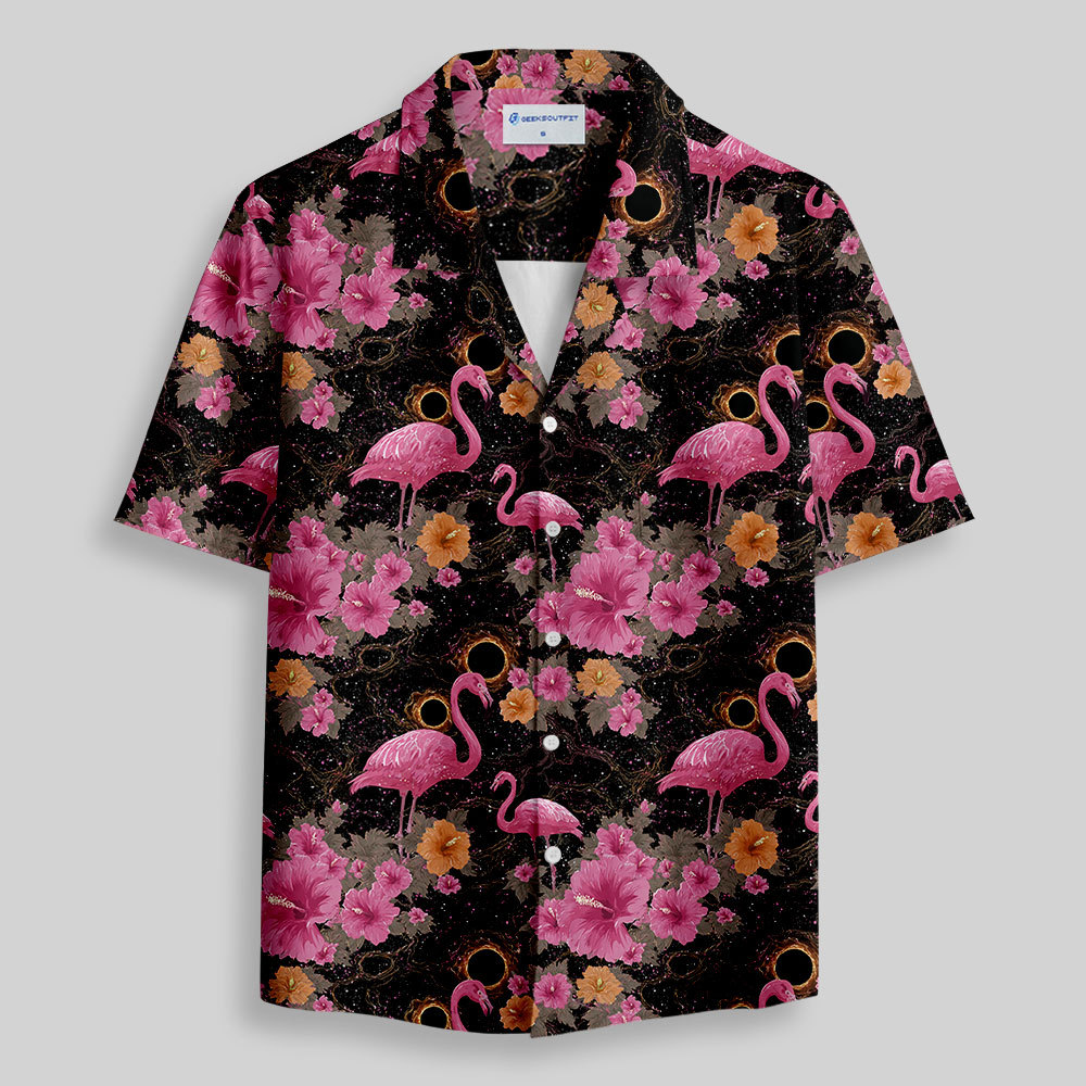 Cosmic Flamingo Button Up Pocket Shirt