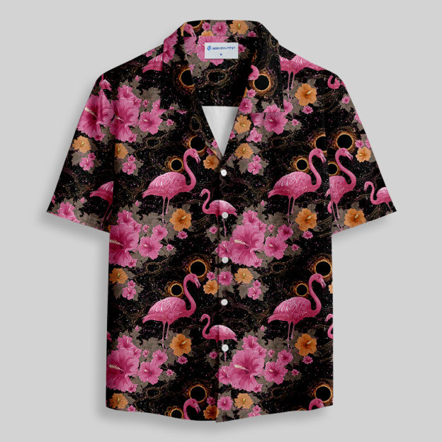 Cosmic Flamingo Button Up Pocket Shirt
