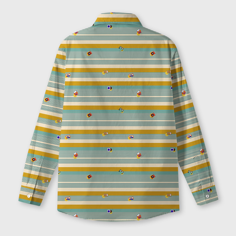 Retro Striped Cassette Tape Geek Long-Sleeved Shirt