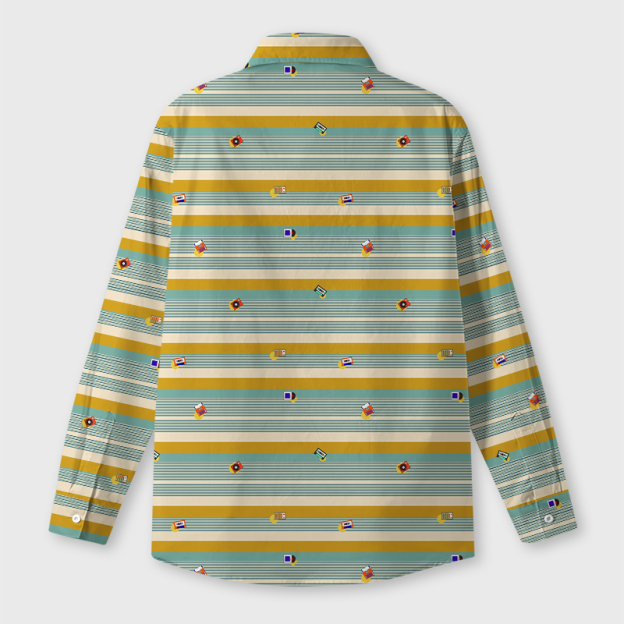 Retro Striped Cassette Tape Geek Long-Sleeved Shirt