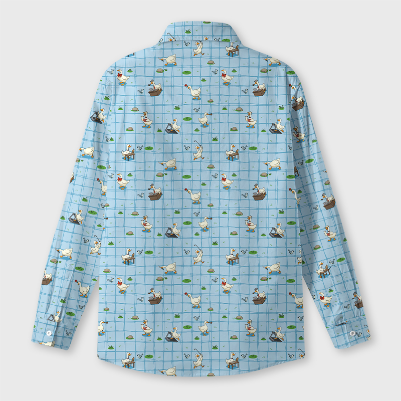 Blue Checkered Goose Geek Long-Sleeved Shirt