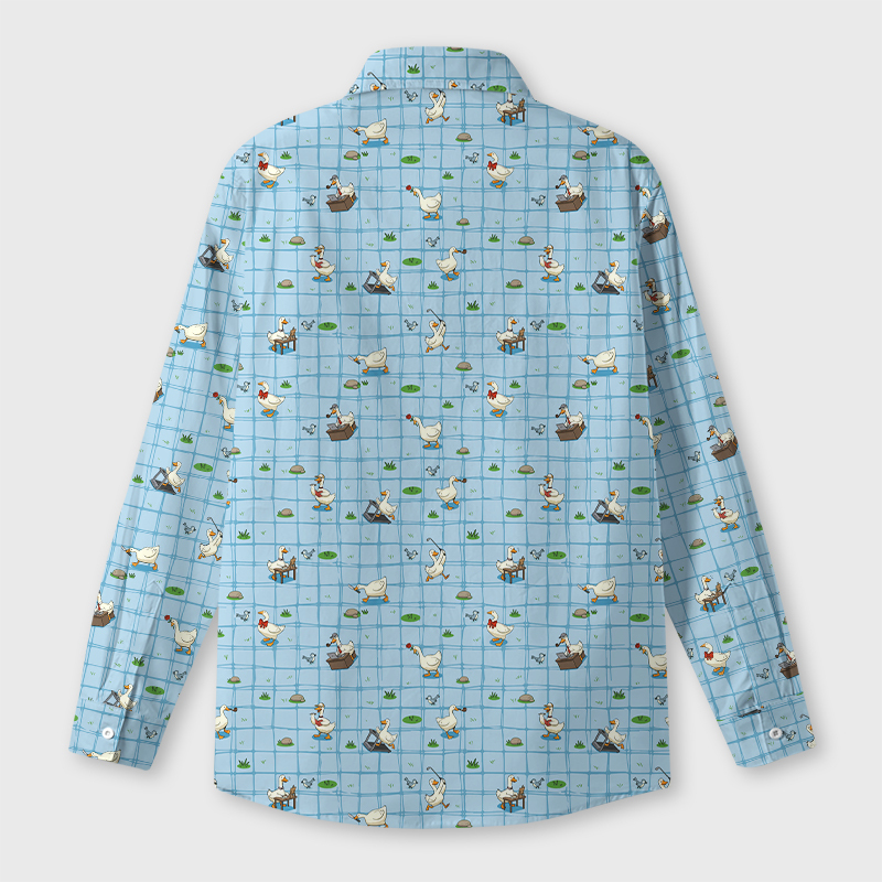 Blue Checkered Goose Geek Long-Sleeved Shirt