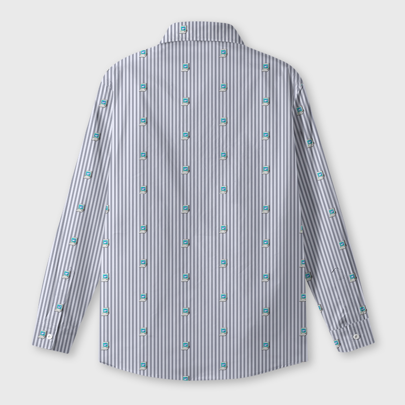 Striped Computer Icon Geek Long-Sleeved Shirt