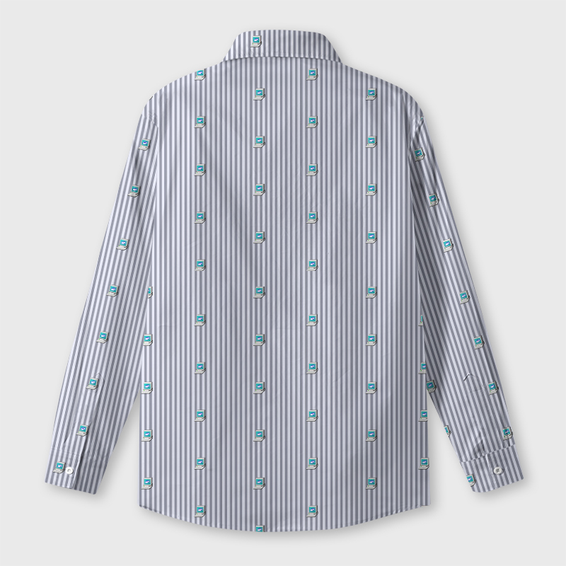 Striped Computer Icon Geek Long-Sleeved Shirt