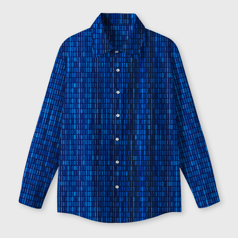 Binary Computer 1s and 0s Blue Geek Long-Sleeved Shirt