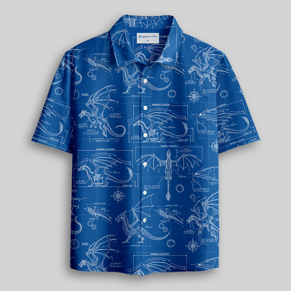 Dinosaur Blueprint Button Up Pocket Shirt