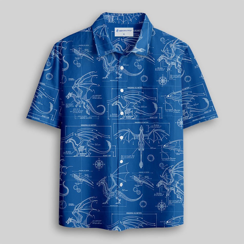 Geeksoutfit Dinosaur Blueprint Button Up Pocket Shirt for Sale
