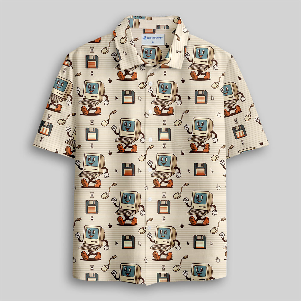 Geeksoutfit Digital Nostalgia Button Up Pocket Shirt for Sale