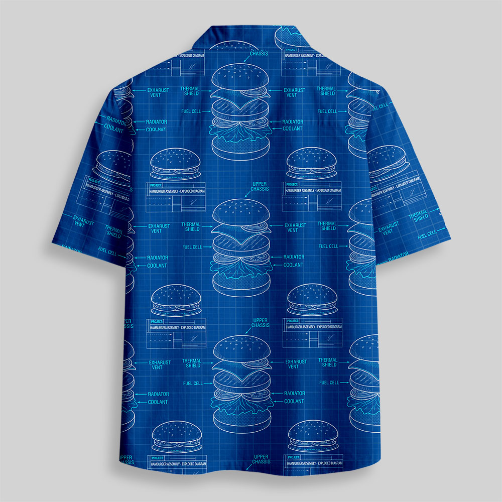 Burger Blueprint Button Up Pocket Shirt