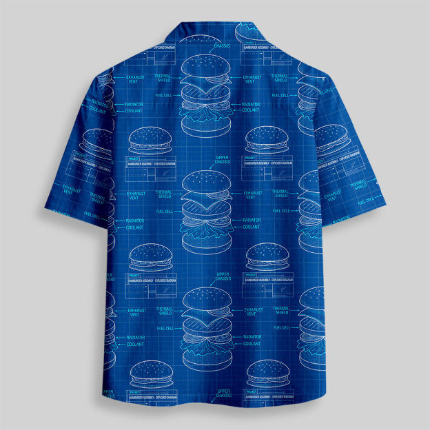 Burger Blueprint Button Up Pocket Shirt