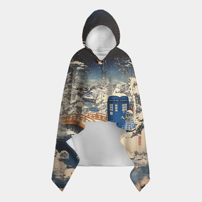 Ukiyoe Mysterious Phone Booth Flannel Cloak