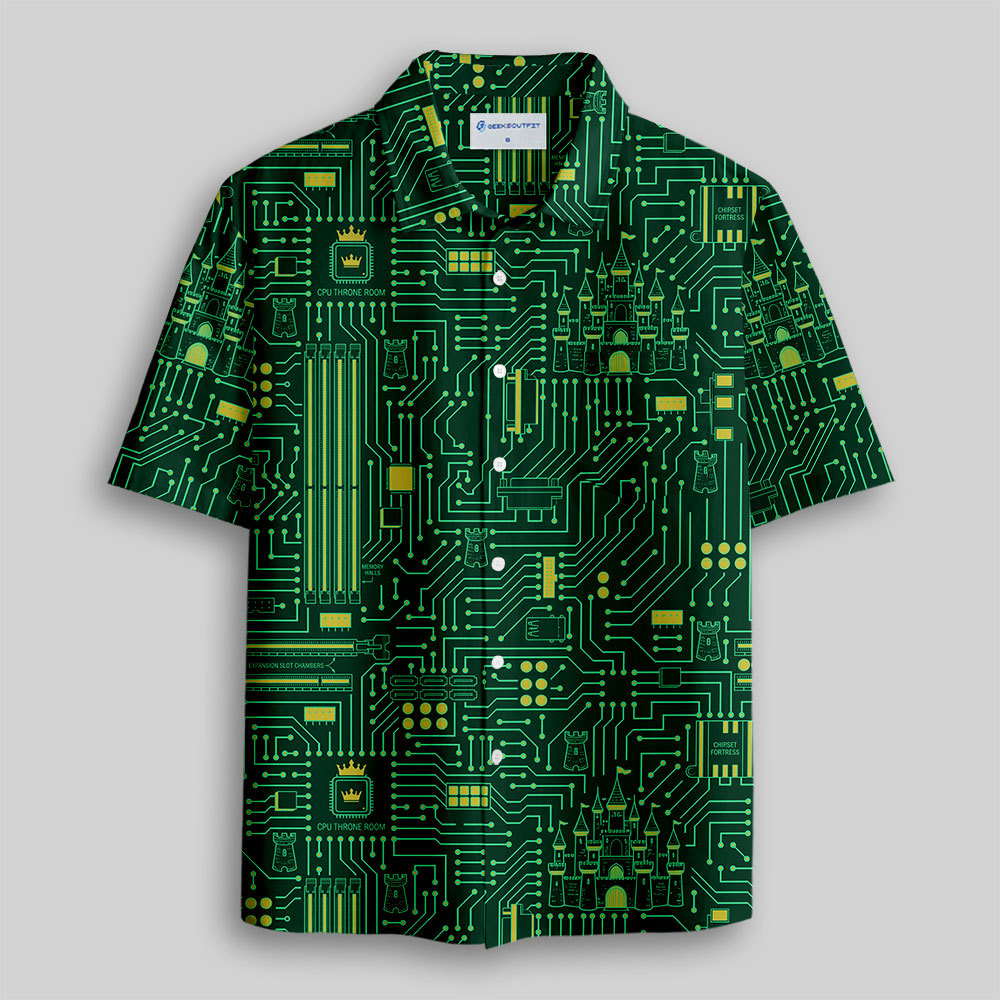 Geeksoutfit Circuit Castle Button Up Pocket Shirt for Sale