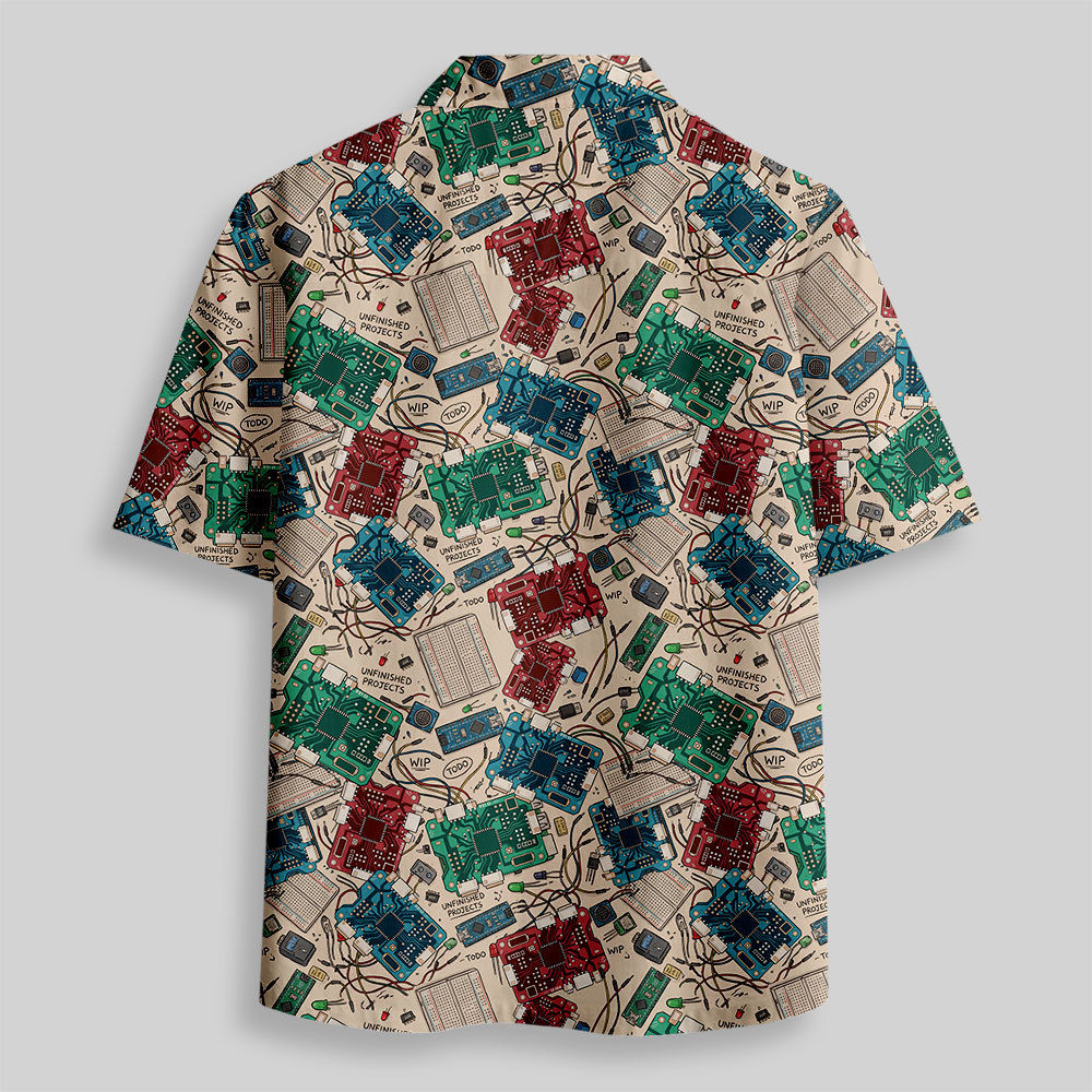 Tech Collage Button Up Pocket Shirt