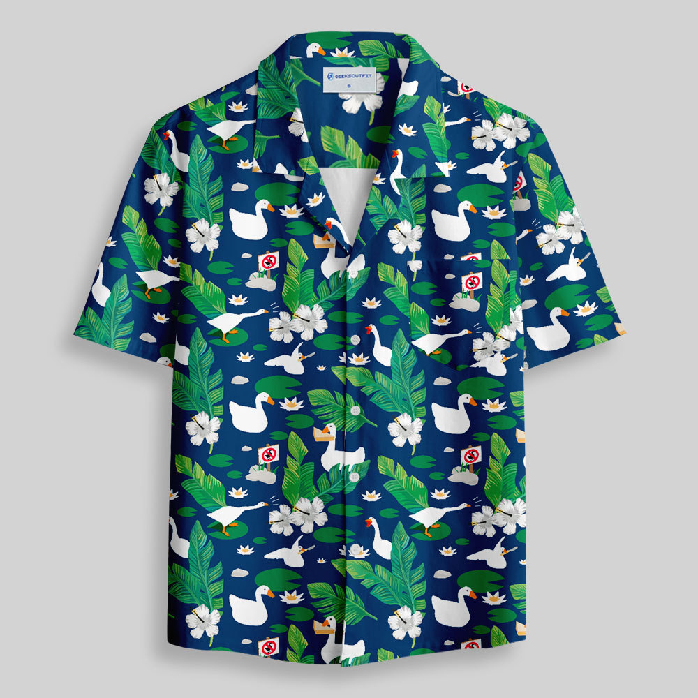 Tropical Swan Button Up Pocket Shirt